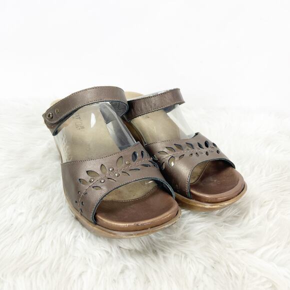 Naot Shoes - Naot Womens 38 EU 7 US Brown Leather Slip On Studded Two Strap Platform Sandals